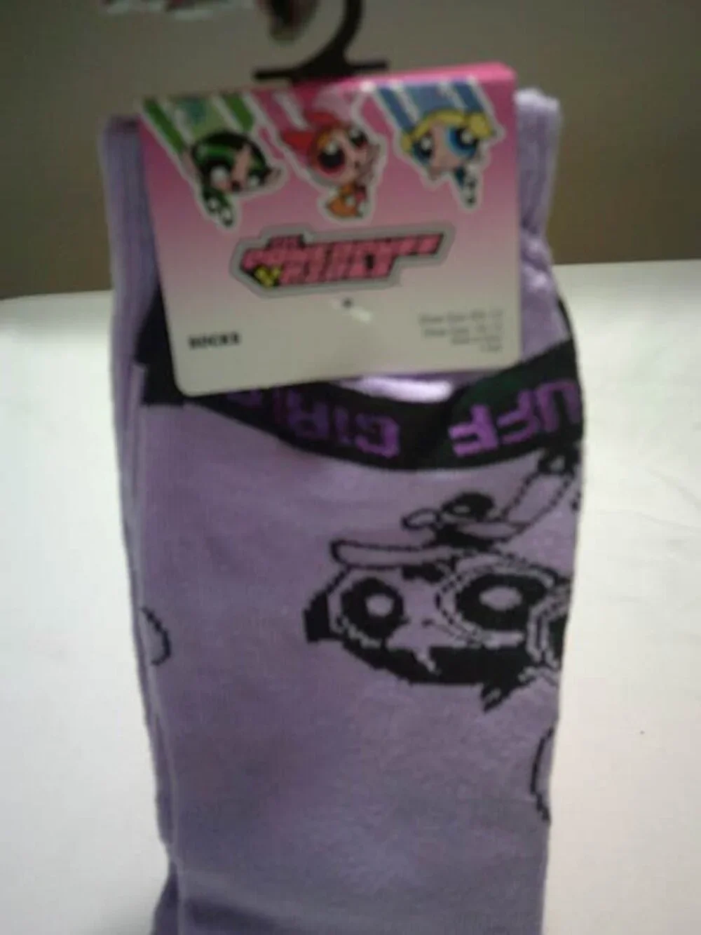 NEW POWERPUFF GIRLS NOVELTY PURPLE CREW SOCKS SIZE 10-13 👸👩